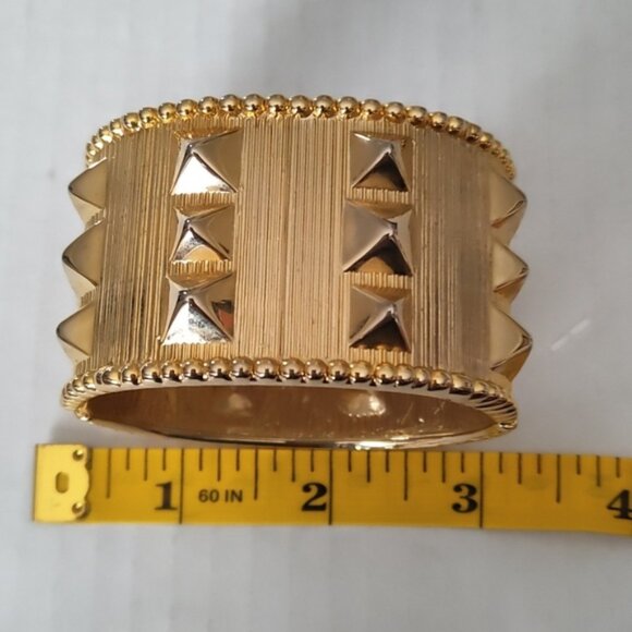 Gold Tone Studded Textured Women's Hinged Cuff Bracelet - Picture 4 of 7